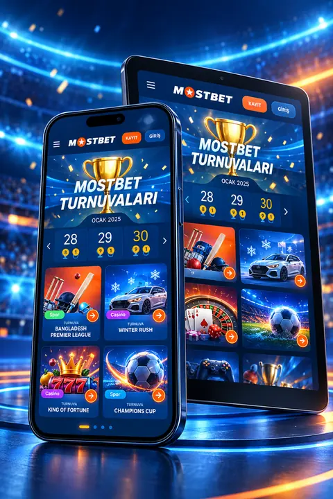 Telefon ve tablette Mostbet turnuvalar ekranı