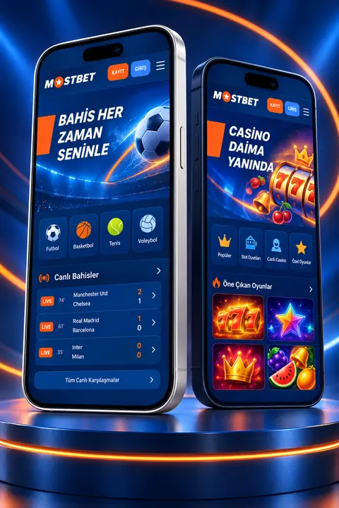 İki farklı telefonda Mostbet spor ve casino uygulaması