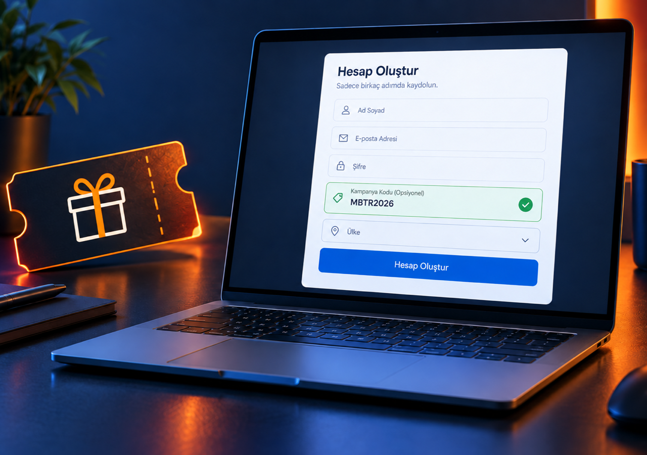 Kayıt formunda MBTR2026 promosyon kodu alanının doğrulanması